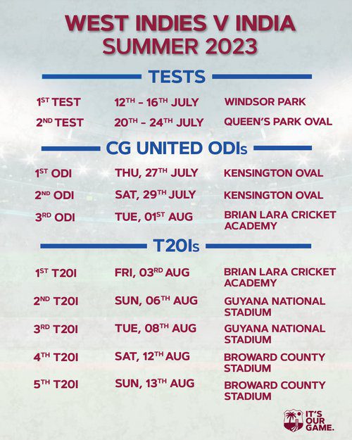 India vs West Indies Summer 2023 Schedule PDF Download